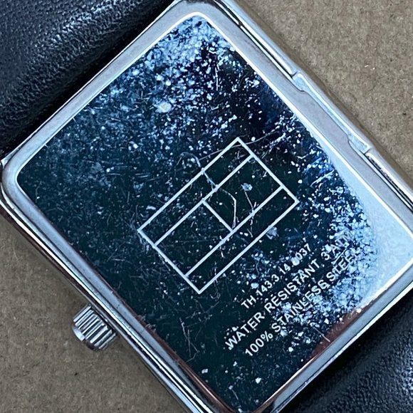 Tommy Hilfiger Black Leather Strap Stainless Steel Tank Style Watch - Picture 3 of 5